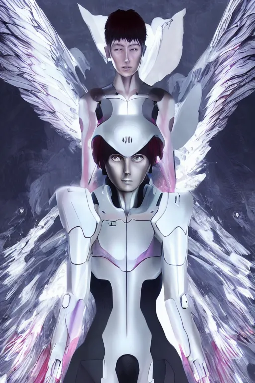 Image similar to white arc-angel with mystic robotic wings, akira, ghost in the shell, 2077, ultra detailed, digital art, 8k ,character ,realistic, portrait, hyperrealistic