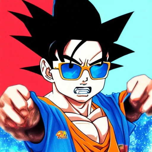 Prompt: portrait of goku from dragon ball wearing shades with michael jackson incredibly detailed, color, smooth, concept art, illustration,