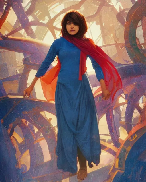 Image similar to A Full View of Kamala Khan played by Iman Vellani, filled with wonder. MCU. John Hughes film. masterpiece 4k digital illustration by Ruan Jia and Mandy Jurgens and Artgerm and greg rutkowski and Alexander Tsaruk and WLOP and william-adolphe bouguereau, award winning, Artstation, art nouveau aesthetic, Alphonse Mucha background, intricate details, realistic, panoramic view, Hyperdetailed, 8k resolution, intricate art nouveau