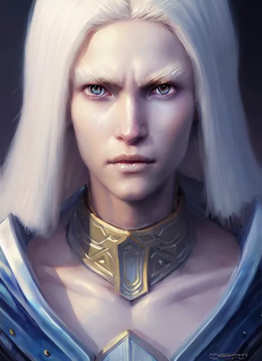 Image similar to a fantasy style portrait painting of shy white female paladin with blonde hair and blue eyes shy scarred left eye, holy oil painting unreal 5 daz. rpg portrait extremely detailed artgerm greg rutkowski _ greg