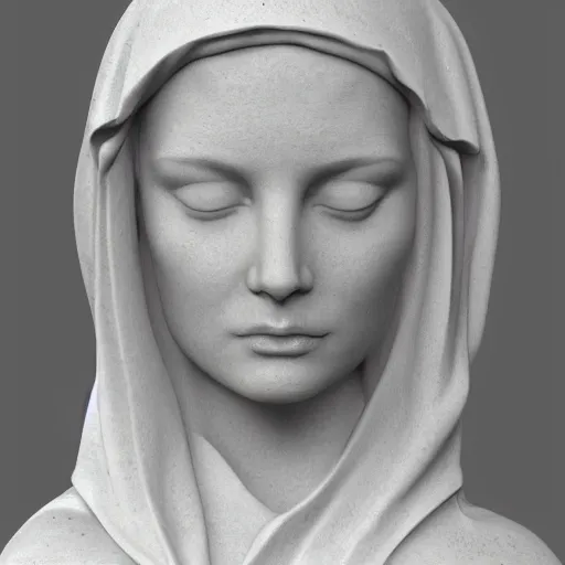 Prompt: a marble sculpture of the veiled virgin, subsurface scattering, !face, !female, physically based rendering, photo realistic, top light , dark background