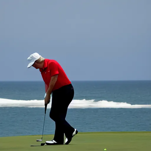 Image similar to donald trump playing golf at sea