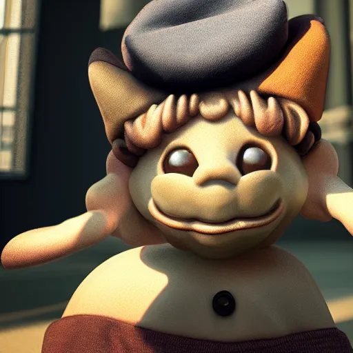 Prompt: bean game character wearimg a hat, realism, photorealism, octane render, trending on artstation, unreal engine, volumetric lighting