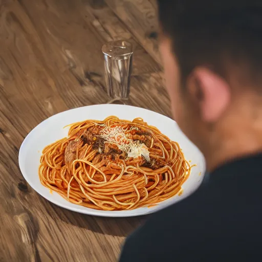 Prompt: saul goodman eating spaghetti, ( sony a 7 r iv, symmetric balance, polarizing filter, photolab, lightroom, 4 k, dolby vision, photography awardm, voque, perfect face )