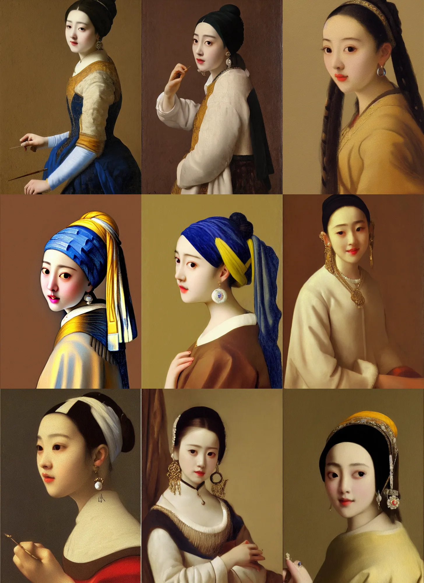 Prompt: painting of Dilraba Dilmurat,‎ as girl with pearl earings, by vermeer, super detailed, photo realistic, hd