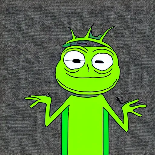 Prompt: pepe the frog, screenshot from rick and morty, cartoon illustration