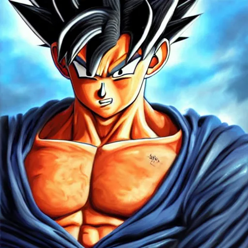 Image similar to beautiful hyperrealistic detailed matte portrait painting of goku, by andreas rocha and john howe, and martin johnson