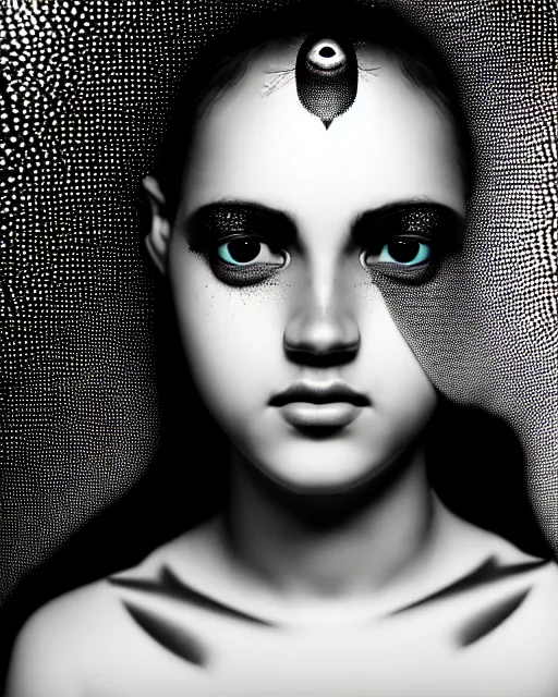 Image similar to black and white dreamy spiritual female fish - cyborg high quality portrait photo, microchip leaves, artificial intelligence, cinematic, rim light, photo - realistic, elegant, high detail, 8 k, masterpiece, high fashion, in the style of man ray