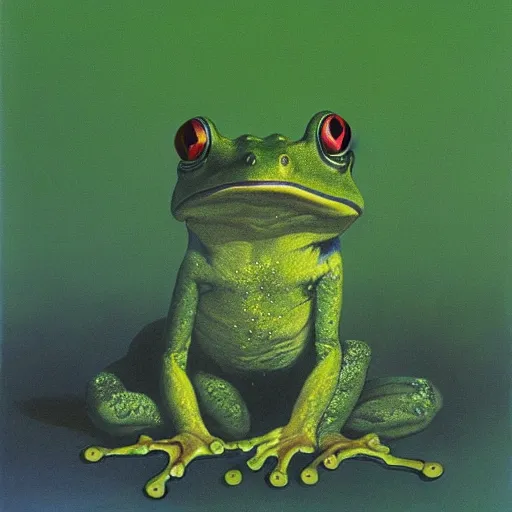 Image similar to frog, painting by Zdzislaw Beksinski