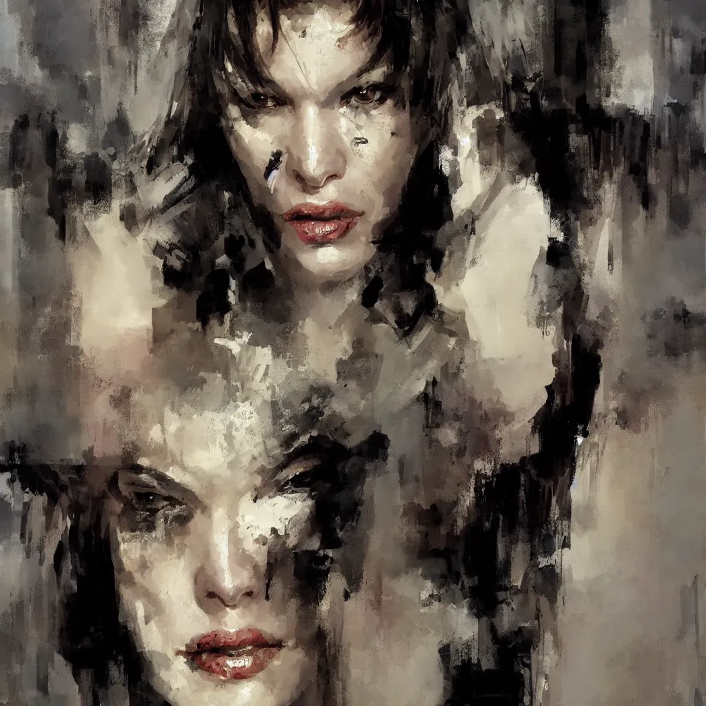 Image similar to A painting of Milla Jovovich, by Jeremy Mann