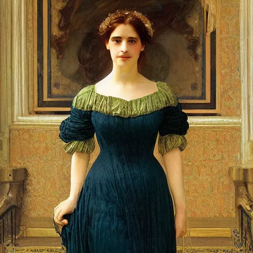 Prompt: portrait en buste of eva green in an edwardian dress by frederic william burton and frederic leighton, abundantly detailed masterpiece