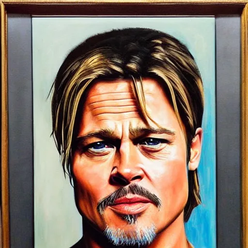 Prompt: brad pitt, by johnny depp, oil on canvas