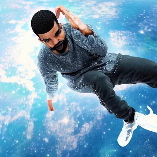 Image similar to drake floating in space, highly intricate, hyper realistic, 8 k