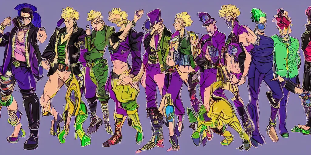 Image similar to detailed colorful full body jojo bizzare adventure ` s concept art