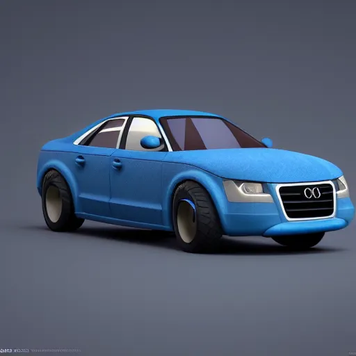 Image similar to very cute, disney pixar Cars character concept artwork, Denim Blue Audi A4 B6, 3d concept, high detail iconic character for upcoming film, 8k octane render, unreal engine