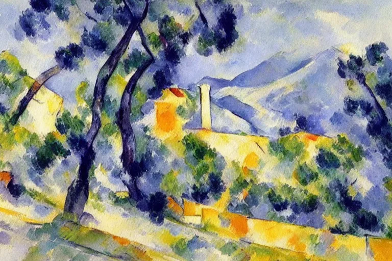 Prompt: watercolor painting by paul cezanne