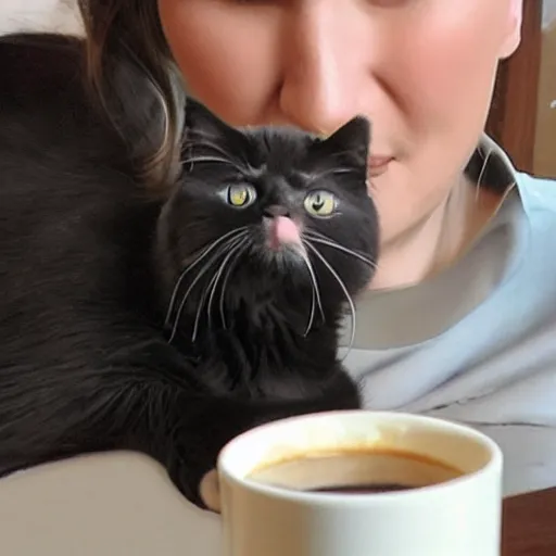 Prompt: a cat is drinking coffee