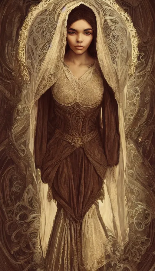 Image similar to madison beer, traditional russian clothing, fame of thrones, fibonacci, sweat drops, intricate fashion clothing, insane, intricate, highly detailed, surrealistic, digital painting, artstation, concept art, smooth, sharp focus, illustration, unreal engine 5, 8 k, art by artgerm and greg rutkowski and alphonse mucha