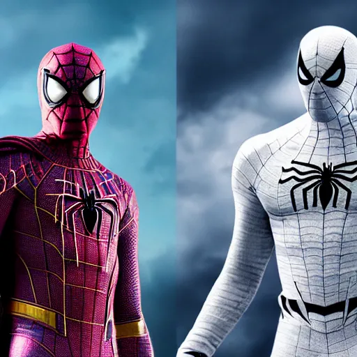 Image similar to character portrait of Spidermaan and MoonKnight from MCU, 4k, highly detailed, cinematic lighting, characters merged