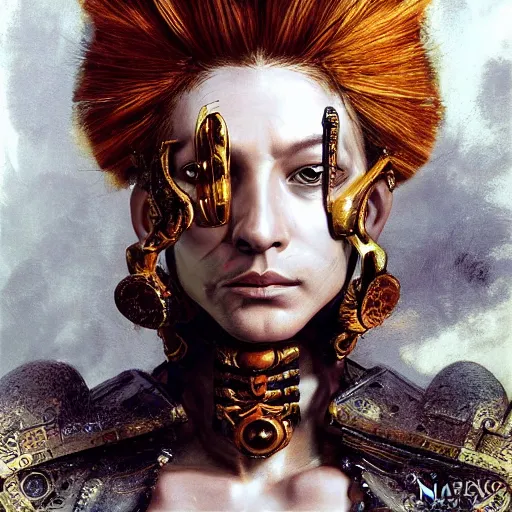 Image similar to portrait, headshot, insanely nice hair style, digital painting, of a old 17th century, old cyborg merchant, amber jewels, baroque, ornate clothing, scifi, realistic, hyperdetailed, chiaroscuro, concept art, art by Franz Hals and Jon Foster and Ayami Kojima and Amano and Karol Bak,