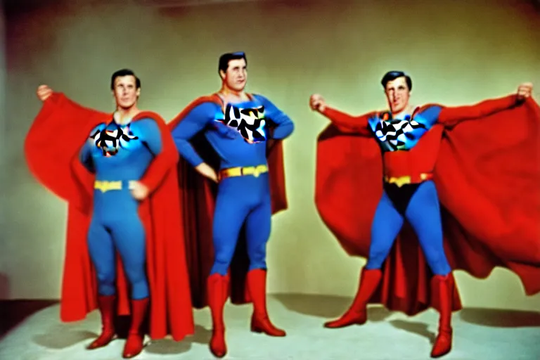 Image similar to rock hudson playing superman in, superhero, dynamic, 3 5 mm lens, heroic, studio lighting, in colour