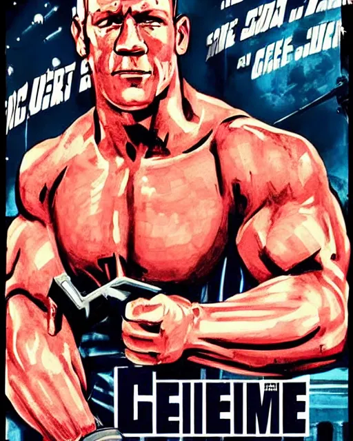 Prompt: john cena in 1 9 5 0 s pulp sci - fi movie poster, retrofuturism, highly detailed