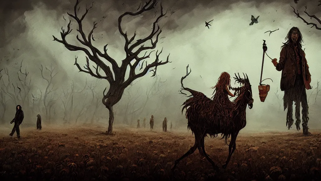 Image similar to folk horror illustration, 8k resolution artwork, horror art, trending on artstation, painting, elaborate excellent painted illustration, smooth, sharp focus