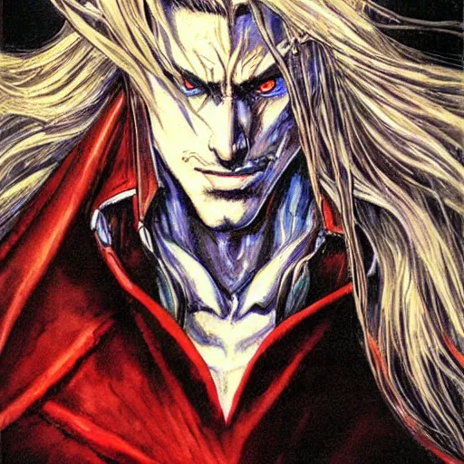 Image similar to A portrait of Alucard from Castlevania Symphony of the Night, very beautiful painting by Ayami Kojima