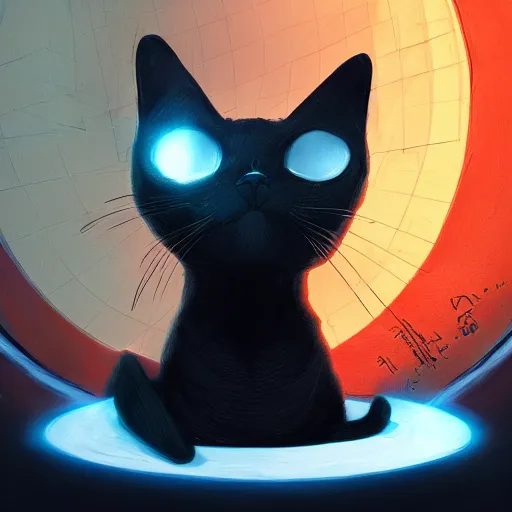 Prompt: black cat sitting next to an energy ringed portal, concept art, digital illustration, artstation, artstation hq, hd, 4k resolution