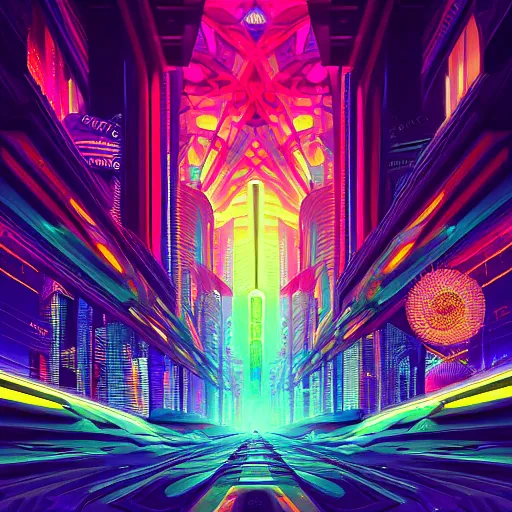 Image similar to matte painting of the sacred geometry of cyberpunk, brilliant colors, extremely detailed, very very detailed, in the style of alena aenami by Alex grey, HD, 4k, 8k