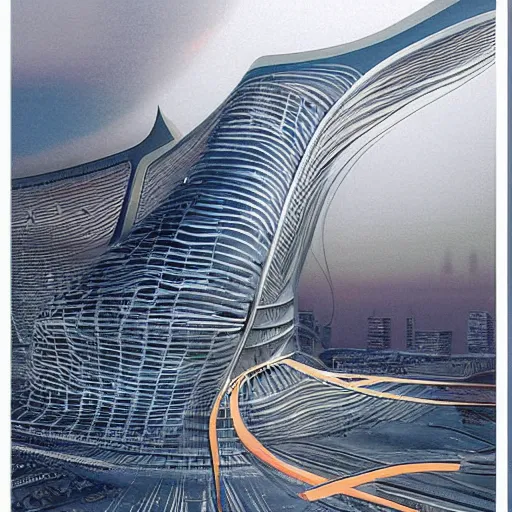 Image similar to futuristic makkah by zaha hadid drawn by Ernst Haekl