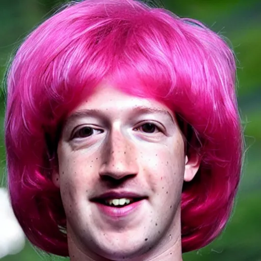 Image similar to photo of Mark Zuckerberg wearing a long pink wig