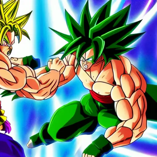 Image similar to Broly fighting Goku from award winning anime movie super high quality hd