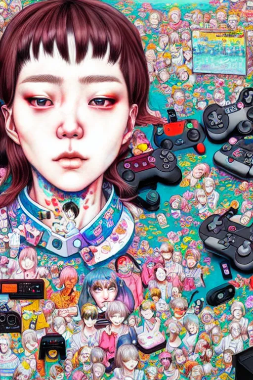 Image similar to video game system, style of yoshii chie and hikari shimoda and martine johanna, highly detailed