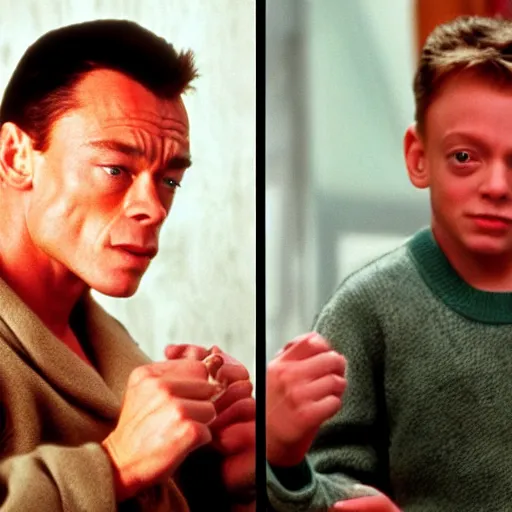 Image similar to Jean CLAUDE Van Damme starring as Kevin McAllister in Home alone