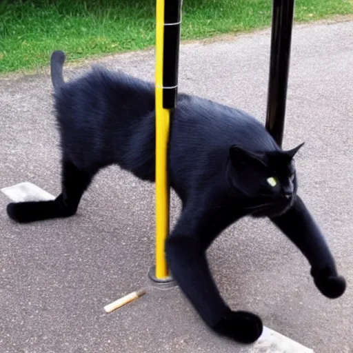 Prompt: chubby black cat doing pole dance