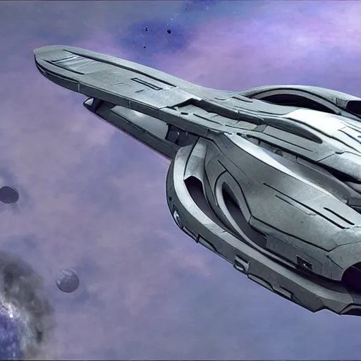 Image similar to rendering of a futuristic starship, halo, military, highly detailed