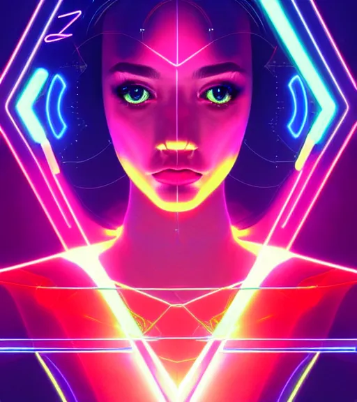 Image similar to symmetry!! latin princess of technology, solid cube of light, hard edges, product render retro - futuristic poster scifi, lasers and neon circuits, beautiful woman latin princess, intricate, elegant, highly detailed, digital painting, artstation, concept art, smooth, sharp focus, illustration, dreamlike, art by artgerm