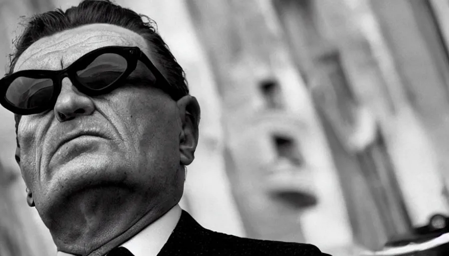Prompt: hyper-realistic and detailed low-angle shot of Josip Broz Tito, by Paolo Sorrentino, Leica SL2 30mm, beautiful color, high quality, high textured