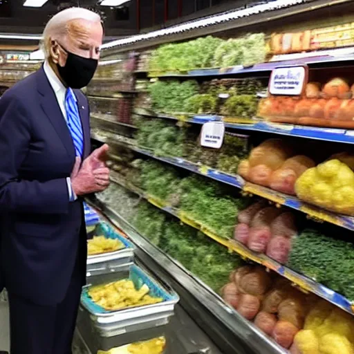 Prompt: joe biden at whole foods grocery store, surveillance camera