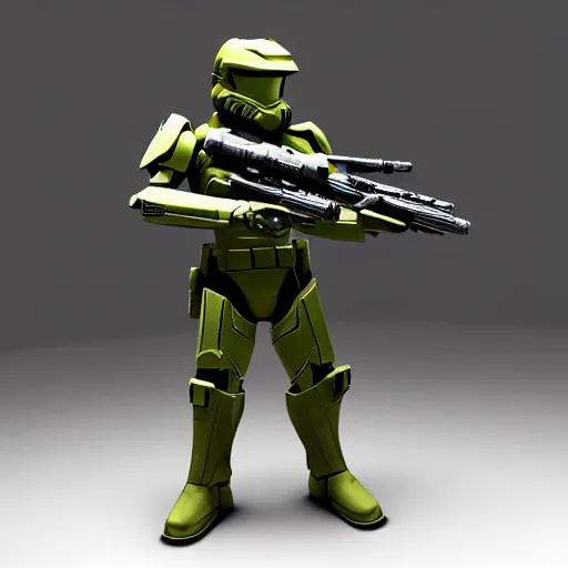 Image similar to Master Chief in a set of Star Wars, highly detailed, high quality, HD, 4k, 8k, Canon 300mm, professional photographer, 40mp, lifelike, top-rated, award winning, realistic, sharp, no blur, edited, corrected, trending