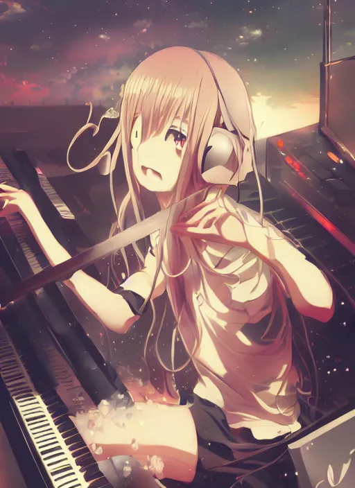 Prompt: listening to music at 2 am, anime key visual, poster, anime, by wlop, high quality