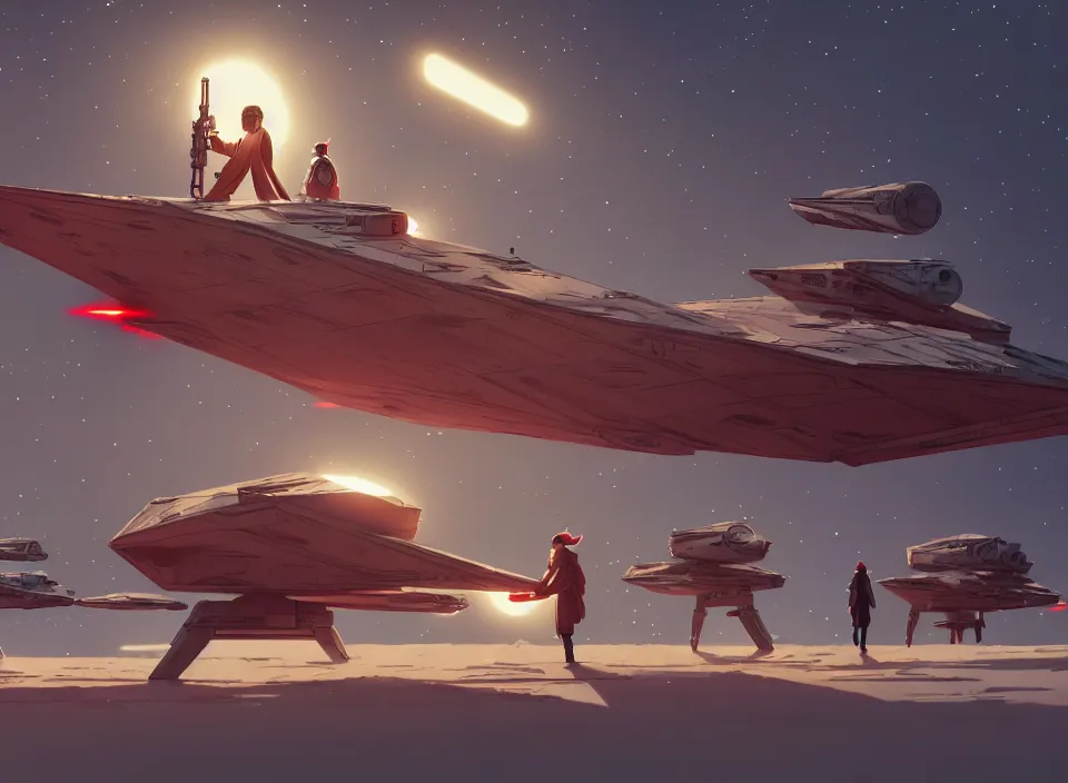 Image similar to extremely detailed concept art of a star wars santa sleigh by makoto shinkai and lois van baarle, ilya kuvshinov, rossdraws, global illumination, octane render, digital art, trending on artstation, sharp focus, 4 k