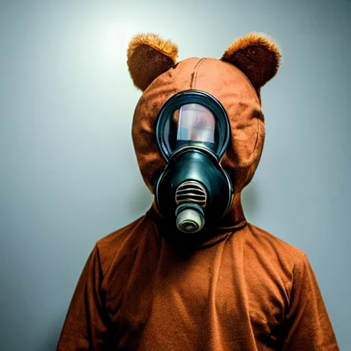 Prompt: bear in a gas mask