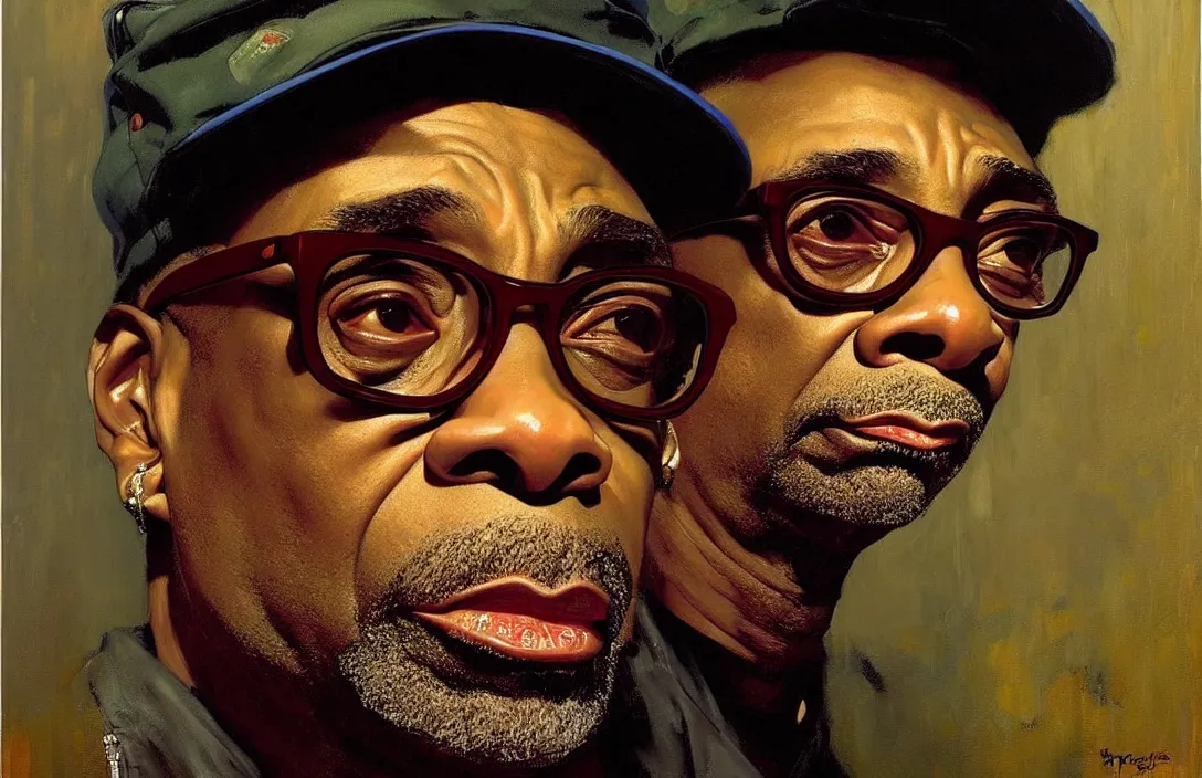 Image similar to portrait of spike lee!!!!!!!!!!!!!!!!!!!!!!!!!!!, detailed face, detailed painting, epic lighting, by ilya repin, phil hale and kent williams