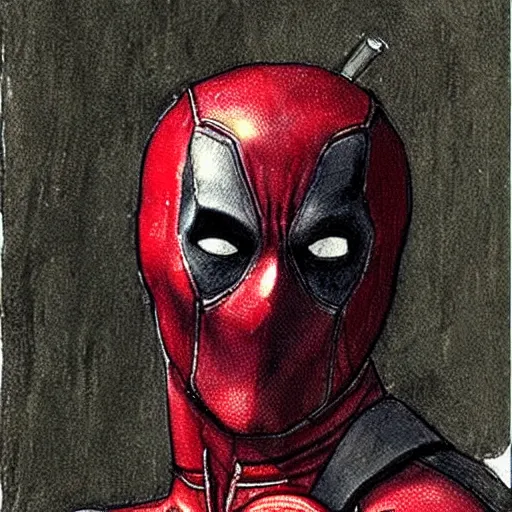 Image similar to old Leonardo da Vinci sketch of Deadpool