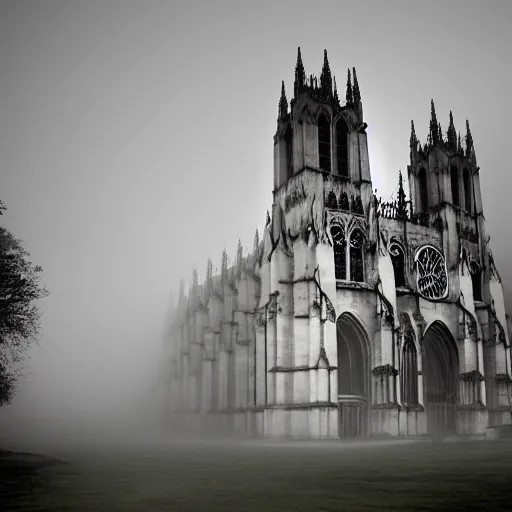 Prompt: gothic cathedral, etherial mist, scary