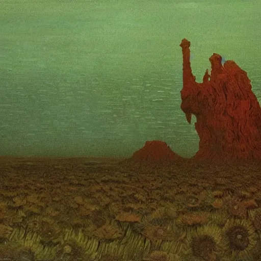 Image similar to illustrated by zdzisław beksinski and van gogh