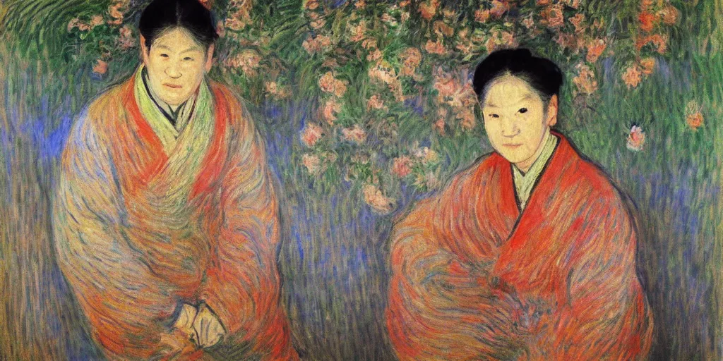 Prompt: A portrait of WANG2MU by Monet, Picasso-style.