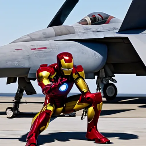 Image similar to iron man destroying an f - 1 8